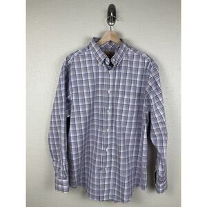 Roundtree & Yorke Dress Shirt L Plaid Gold Label Non-Iron Performance Work